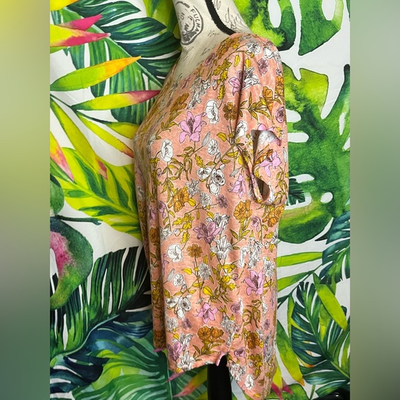 Cynthia Rowley L Pink Floral High Low Linen Summer Spring Casual Preppy Top - Picture 2 of 7